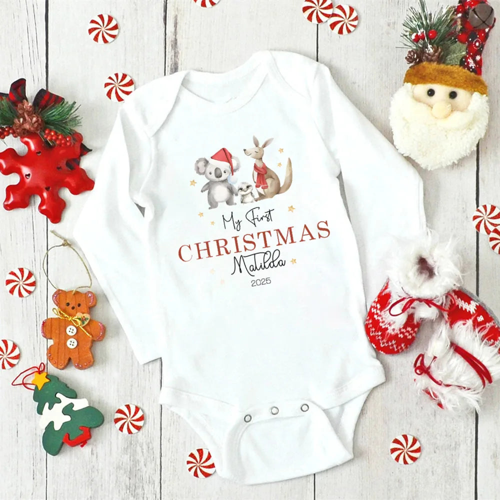 Personalized Baby's First Christmas Long Sleeve Romper