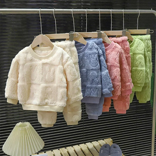 Cozy Plush Pajama Set for Kids 1-10 Years Warm Sleepwear