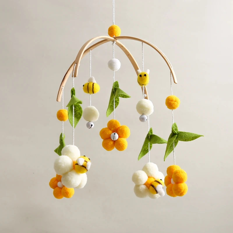 Baby Crib Mobile Rattles with Cartoon Bee for Nursery Decor