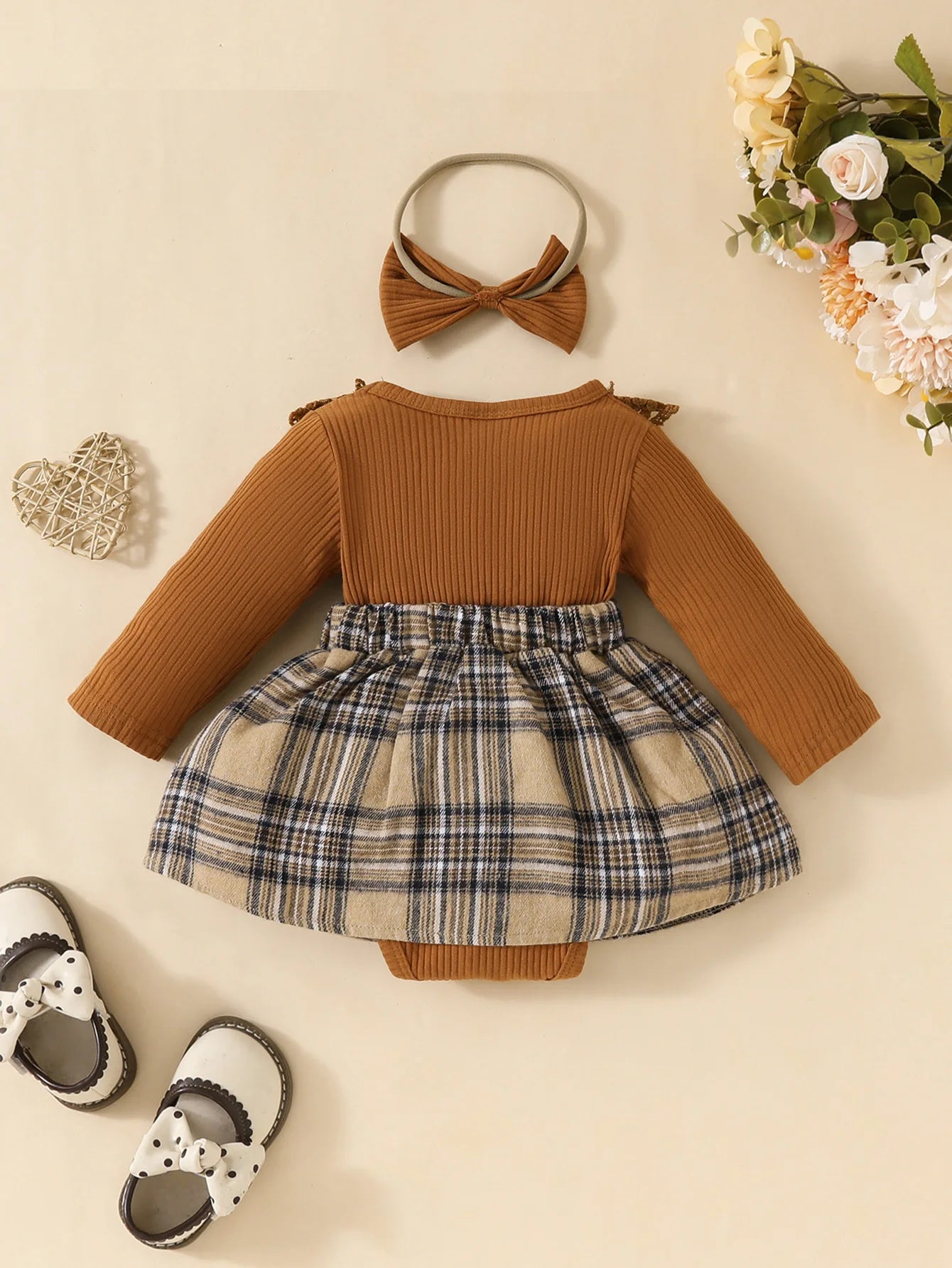 Plaid Long Sleeve Jumpsuit with Bow for Baby Girls 0-18M