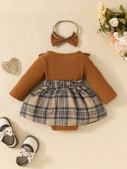 Plaid Long Sleeve Jumpsuit with Bow for Baby Girls 0-18M