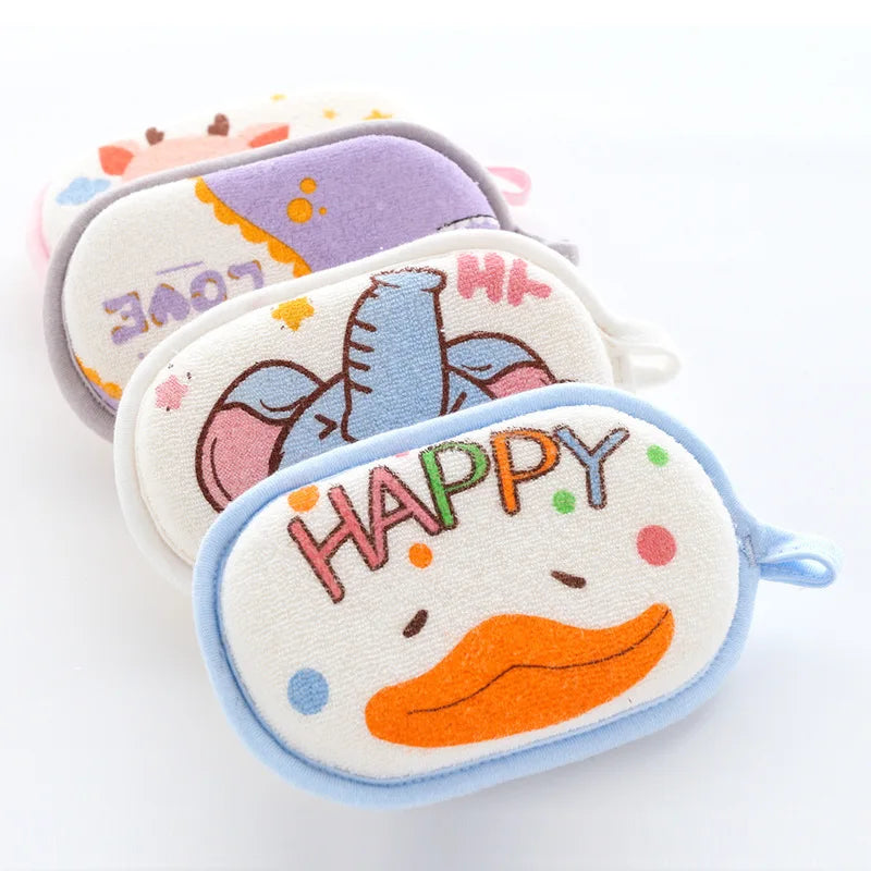 Cartoon Baby Bath Sponge and Scrubbing Towel for Newborns