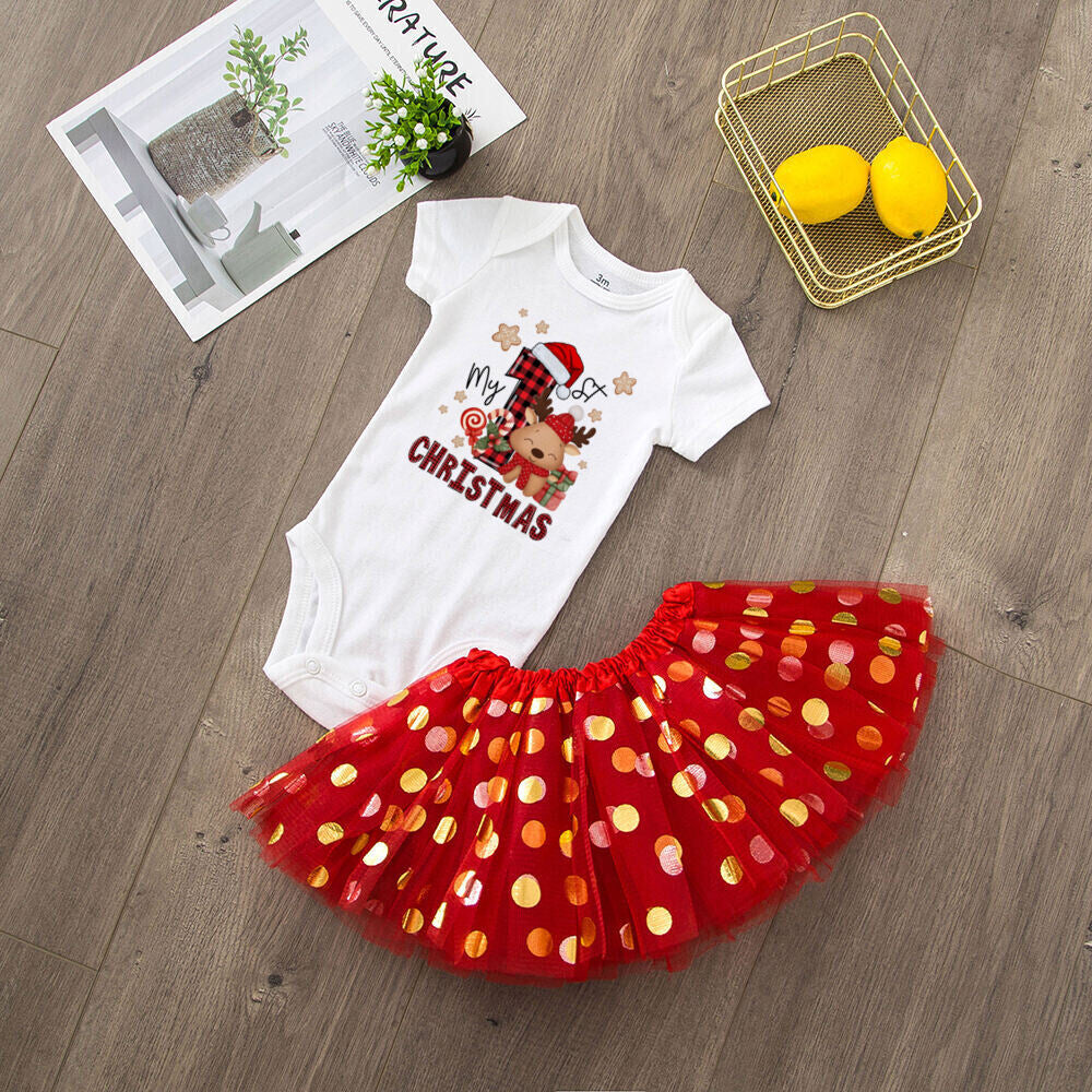 Baby Girls' Christmas Cake Smash Tutu Dress and Bodysuit Set