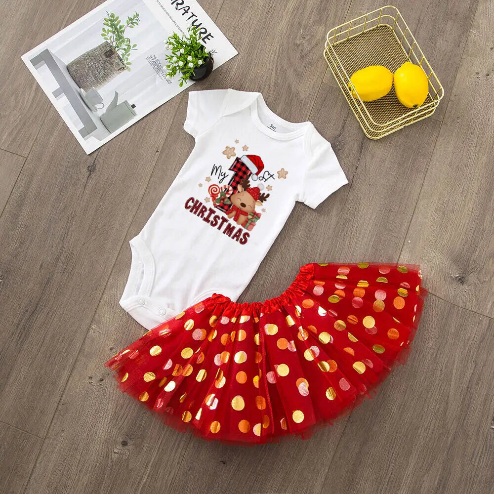 Baby Girls' Christmas Cake Smash Tutu Dress and Bodysuit Set