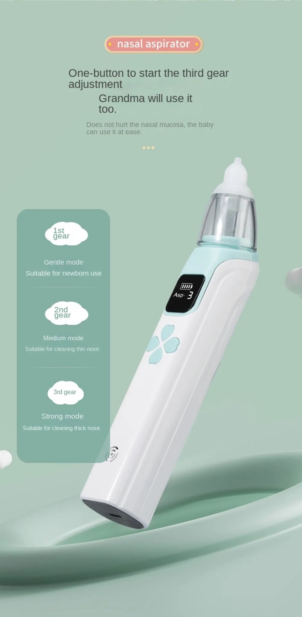 Silent Electric Nasal Aspirator for Babies - USB Rechargeable