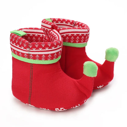 Santa Design Baby Booties with Anti-Slip Soles for Winter