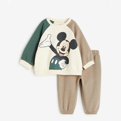 Kids Mickey and Minnie Cartoon Hooded Sweatshirt and Leggings Set