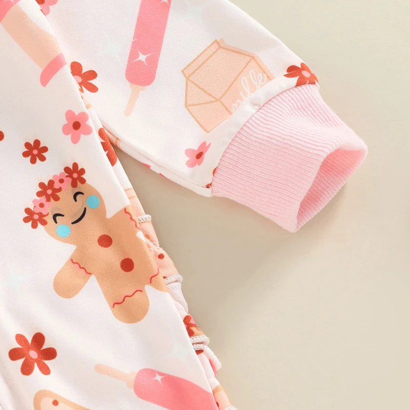 Christmas Baby Girls Jumpsuit Set with Headband and Print
