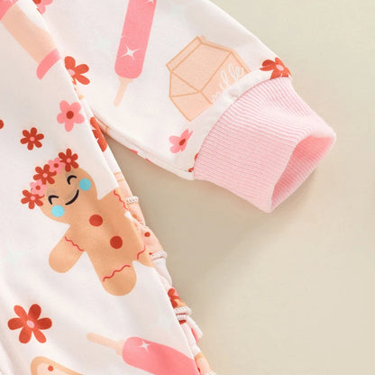 Christmas Baby Girls Jumpsuit Set with Headband and Print