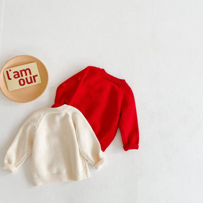 Unisex Pom Pom Knit Cardigan for Infants and Toddlers