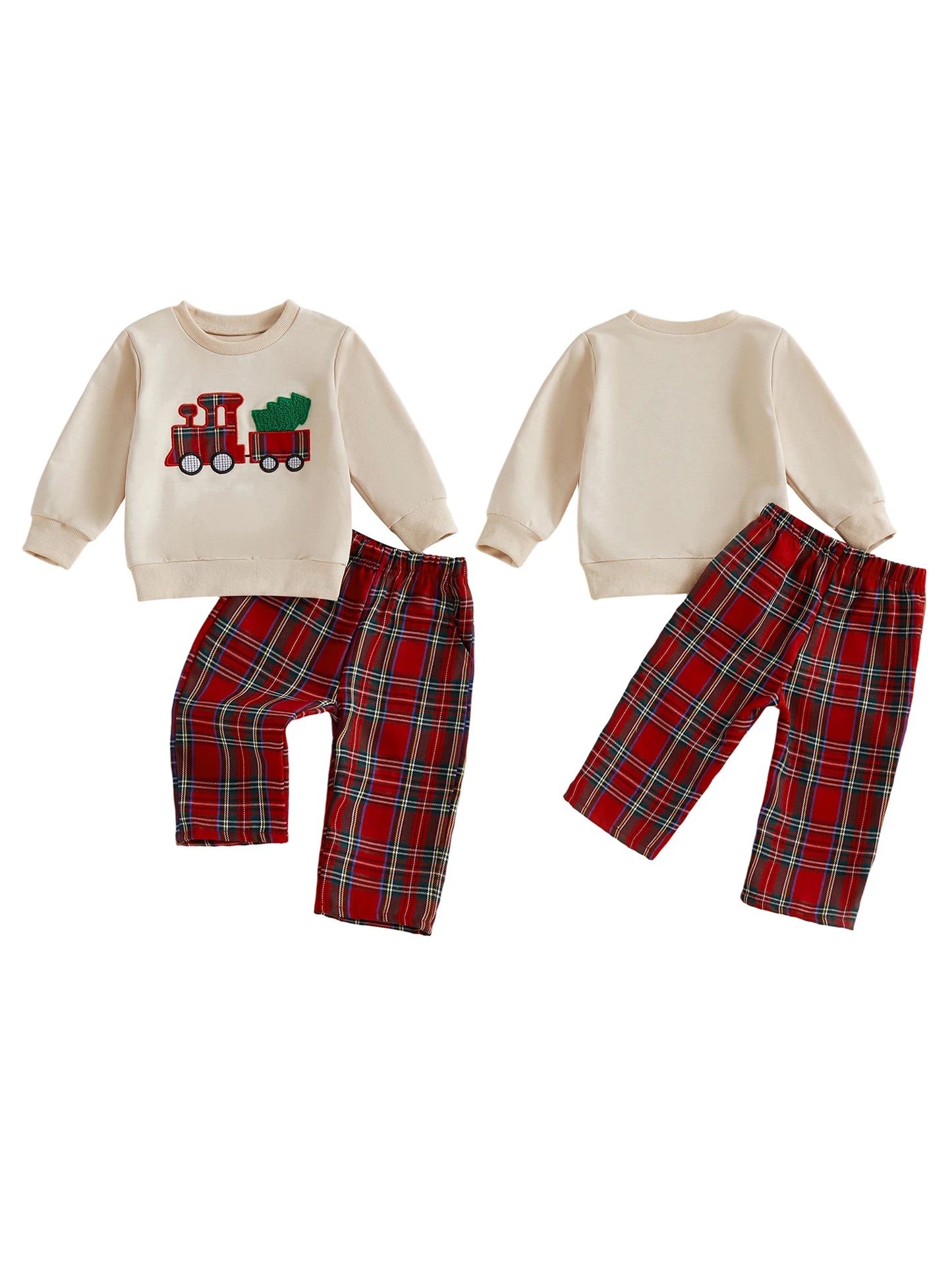 Infant Boys Christmas Sweatshirt & Plaid Pants Set 0-3Y