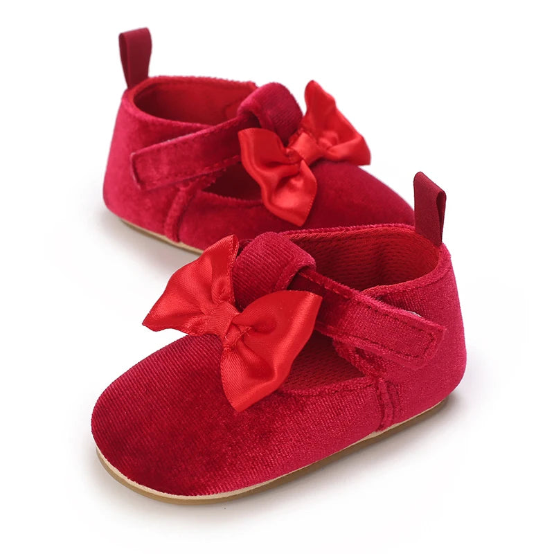 Red Baby Girl Bow Soft Sole Anti-Slip Walking Shoes