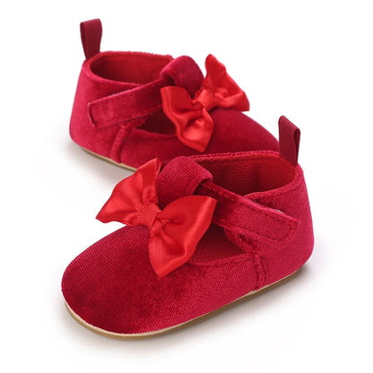 Red Baby Girl Bow Soft Sole Anti-Slip Walking Shoes