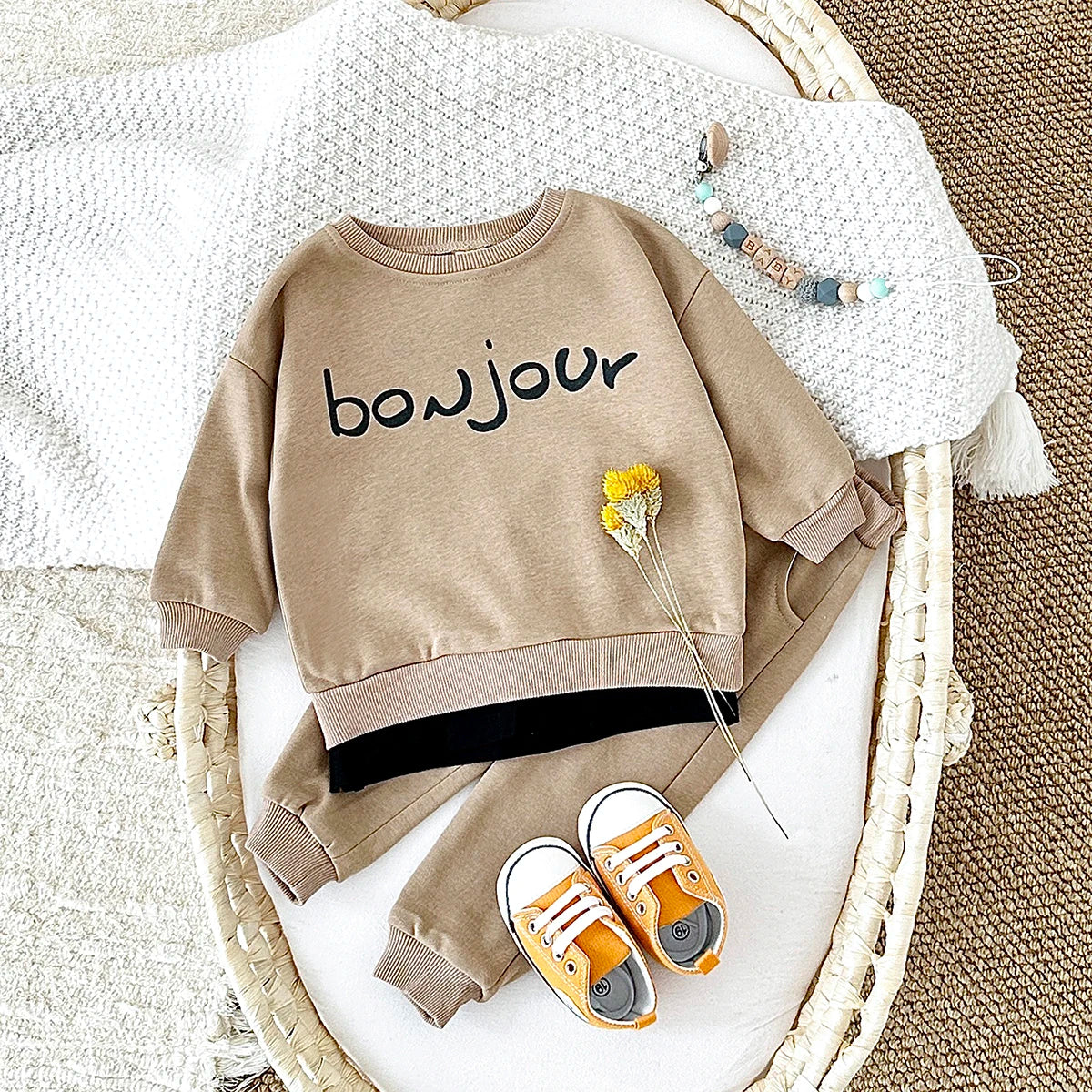 Toddler Boys Letter Hoodie and Pants Outfit Set