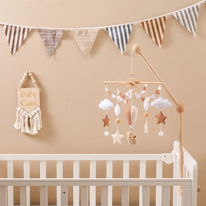 Wooden Hot Air Balloon Baby Crib Mobile and Rattle Toy