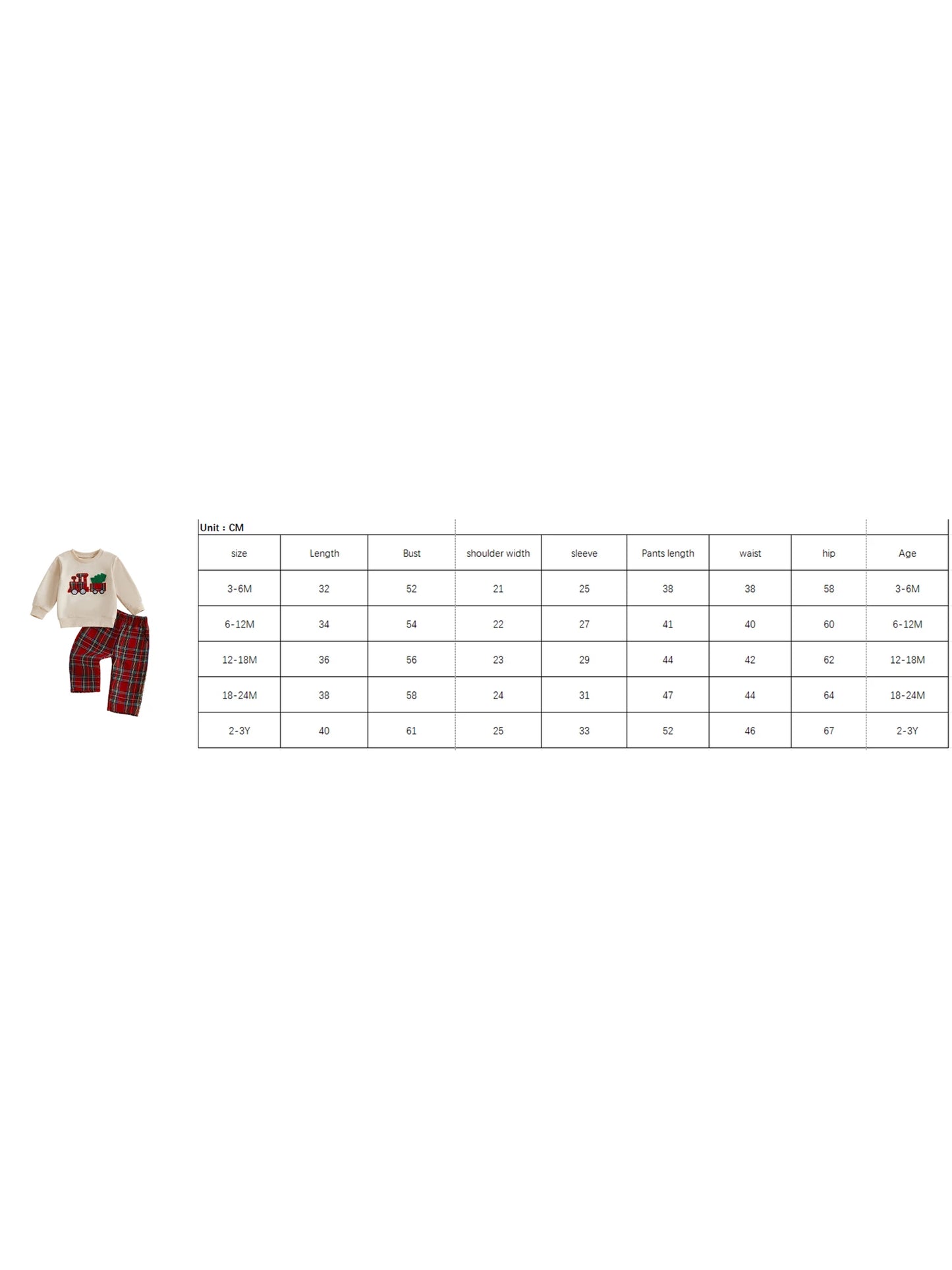 Infant Boys Christmas Sweatshirt & Plaid Pants Set 0-3Y