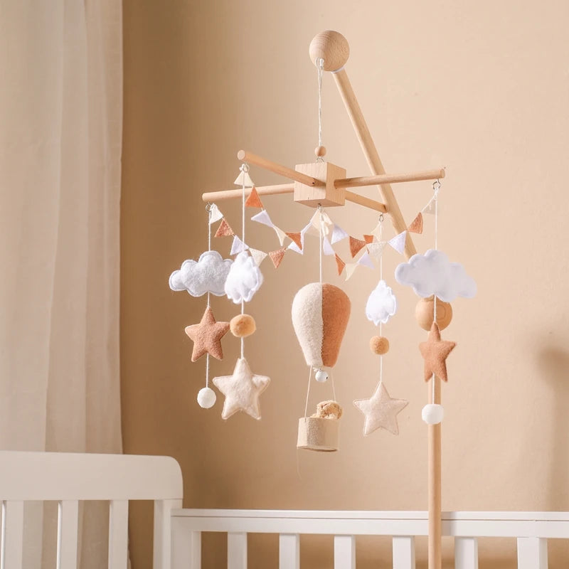 Wooden Hot Air Balloon Baby Crib Mobile and Rattle Toy