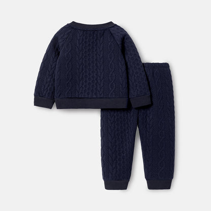 Baby Boy Cable Knit Sweatshirt & Pants Set - Soft & Cozy
