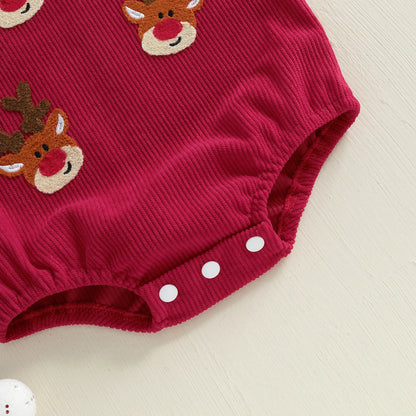 Christmas Corduroy Suspender Romper for Newborns 0-18M
