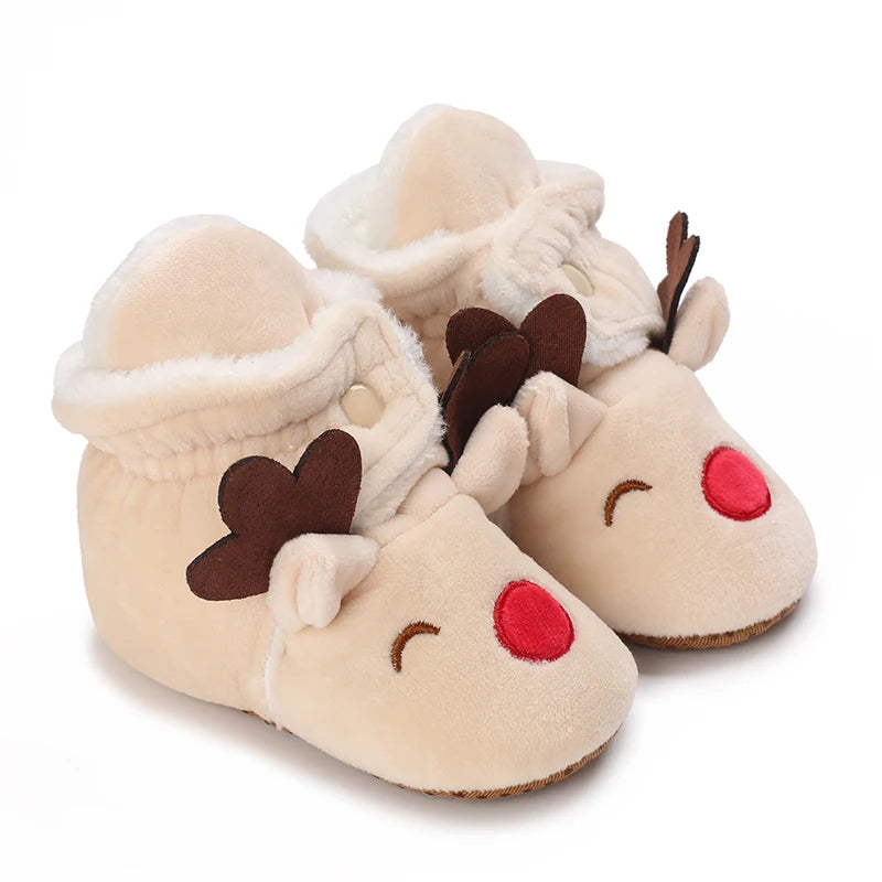 Santa Design Baby Booties with Anti-Slip Soles for Winter