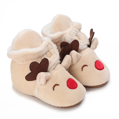 Santa Design Baby Booties with Anti-Slip Soles for Winter