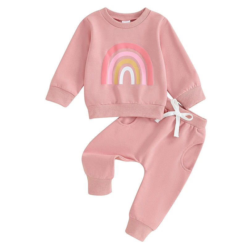 Baby Girls Rainbow Print Long Sleeve Sweatshirt & Pants Set