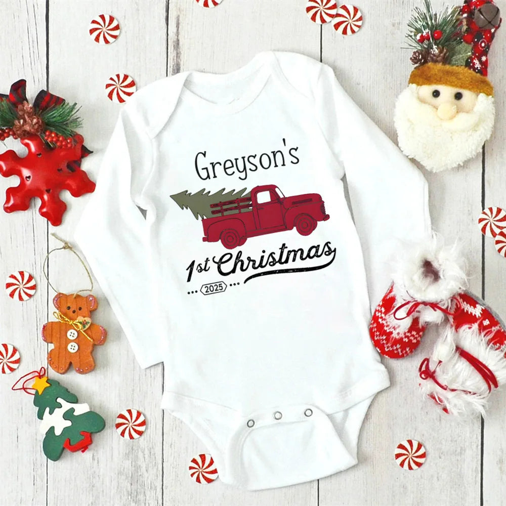 Personalized Baby's First Christmas Long Sleeve Romper