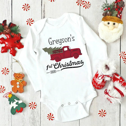 Personalized Baby's First Christmas Long Sleeve Romper