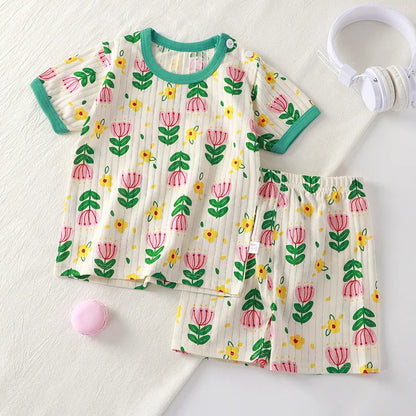 Kids Cartoon Print Summer T-Shirt and Shorts Set