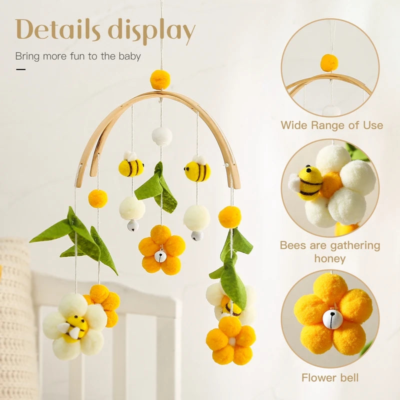 Baby Crib Mobile Rattles with Cartoon Bee for Nursery Decor