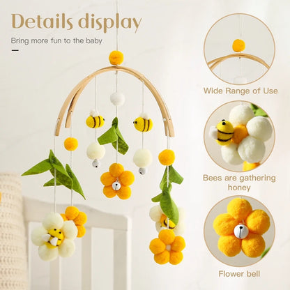Baby Crib Mobile Rattles with Cartoon Bee for Nursery Decor
