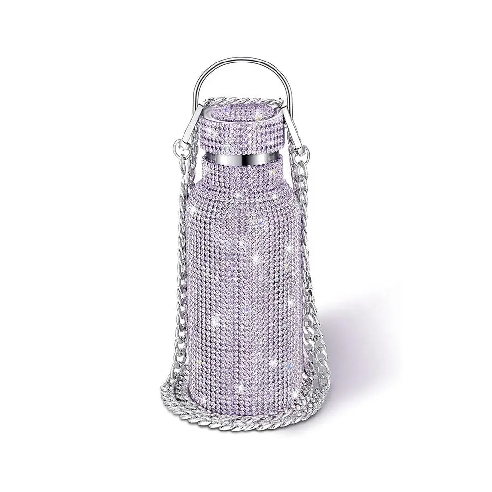 Rhinestone Stainless Steel Water Bottle with Carrying Strap