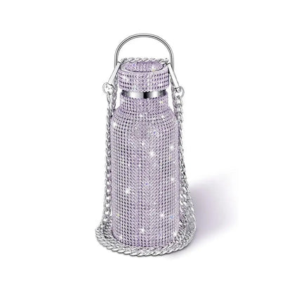 Rhinestone Stainless Steel Water Bottle with Carrying Strap