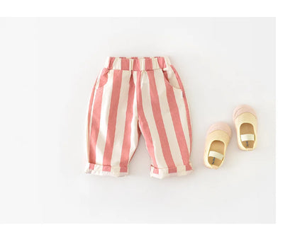 Kids' Loose Striped Cotton Pants with Pockets for Outdoor Play