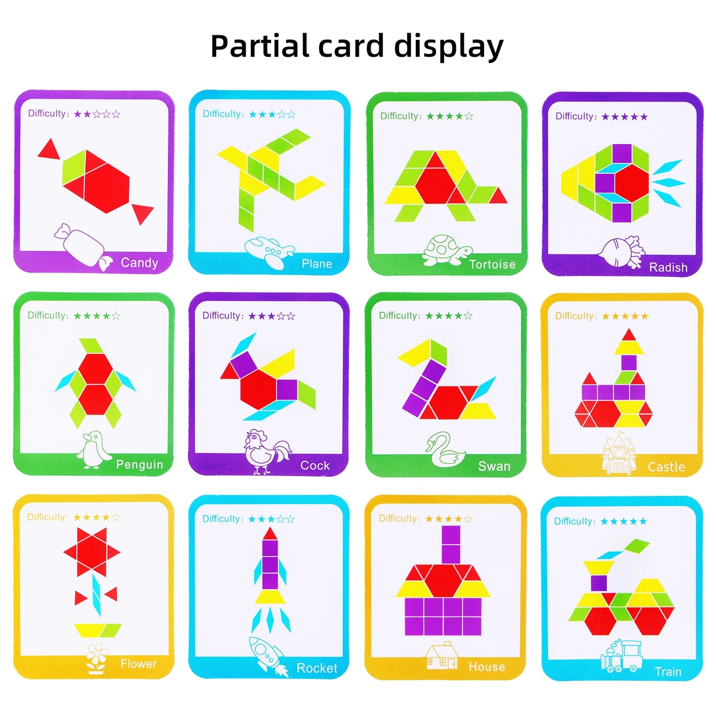 Wooden Geometric Pattern Blocks Set for Kids - 155 Pieces