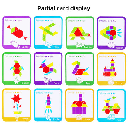 Wooden Geometric Pattern Blocks Set for Kids - 155 Pieces