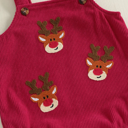 Christmas Corduroy Suspender Romper for Newborns 0-18M