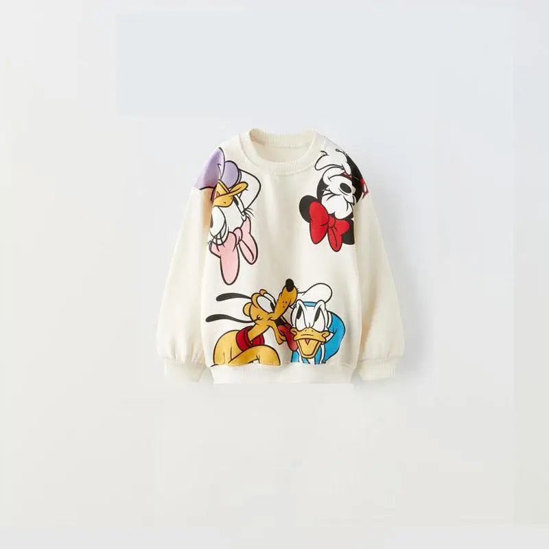 Kids Mickey and Minnie Cartoon Hooded Sweatshirt and Leggings Set