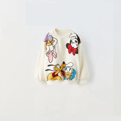 Kids Mickey and Minnie Cartoon Hooded Sweatshirt and Leggings Set