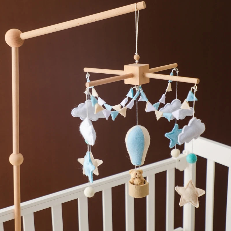 Wooden Hot Air Balloon Baby Crib Mobile and Rattle Toy
