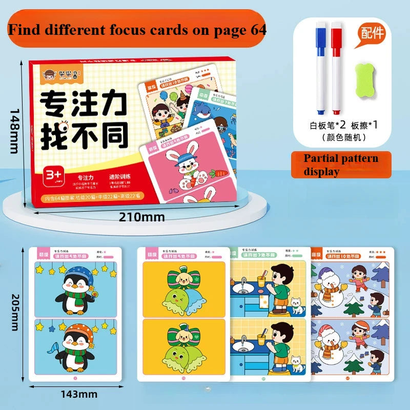 64pcs Montessori Educational Game Cards for Kids' Focus Training