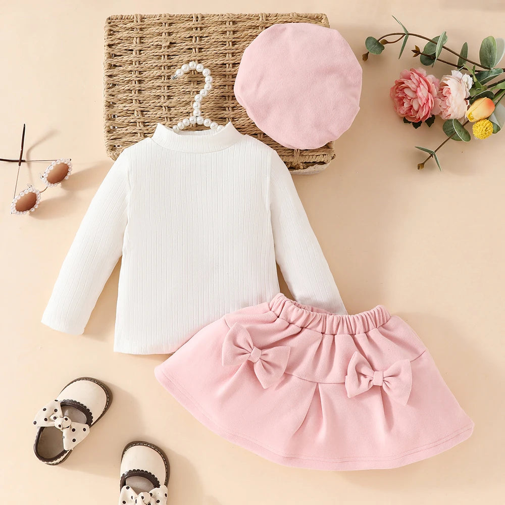 Toddler Girls Christmas Outfit Set with Bow Top and Skirt