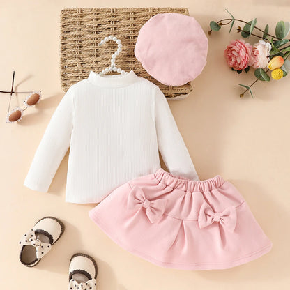 Toddler Girls Christmas Outfit Set with Bow Top and Skirt