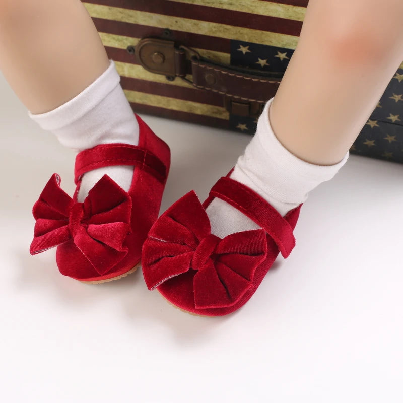 Red Baby Girl Bow Soft Sole Anti-Slip Walking Shoes