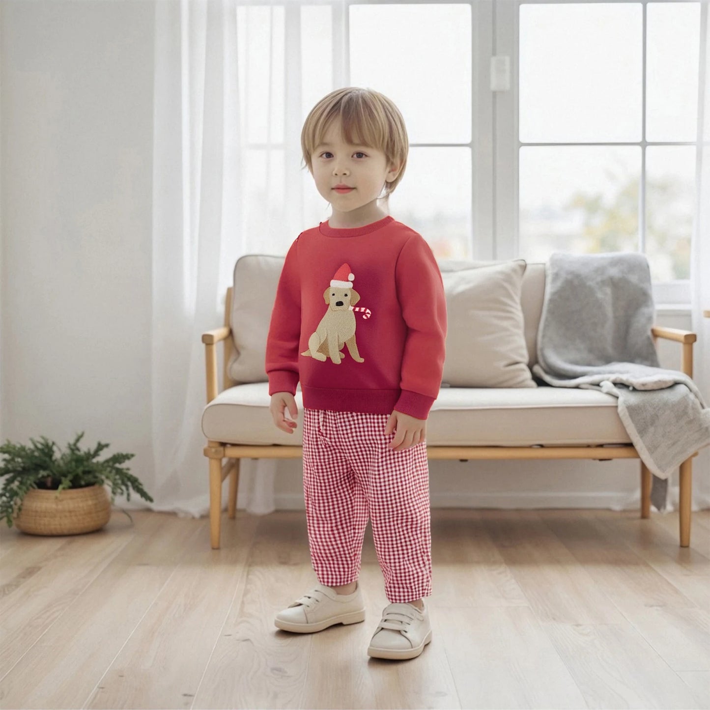 Toddler Christmas Dog Embroidered Sweatshirt and Pants Set
