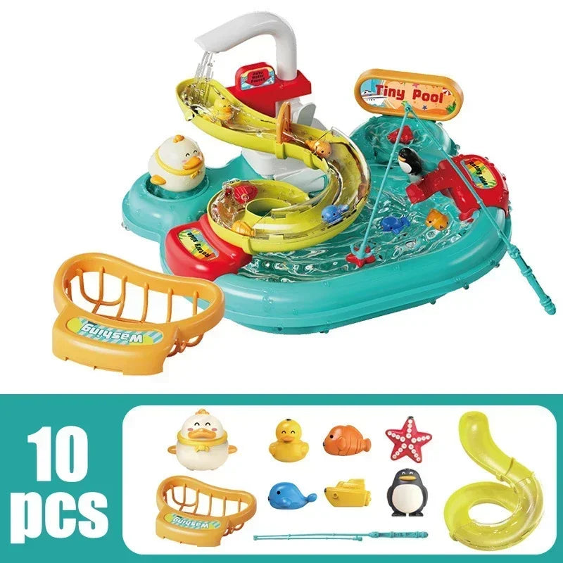 Kids Kitchen Dishwashing Basin & Fishing Pretend Play Set