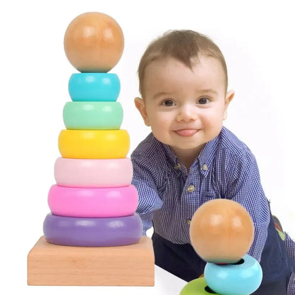 Colorful Wooden Rainbow Stacking Toy for Kids' Learning