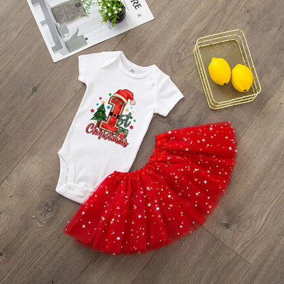Baby Girls' Christmas Cake Smash Tutu Dress and Bodysuit Set