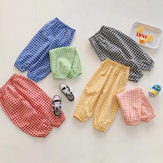 Plaid Mosquito-Proof Pants for Baby Girls - Lightweight Casual Trousers