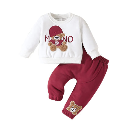Casual Cartoon Bear Outfit for Infants 3-24 Months